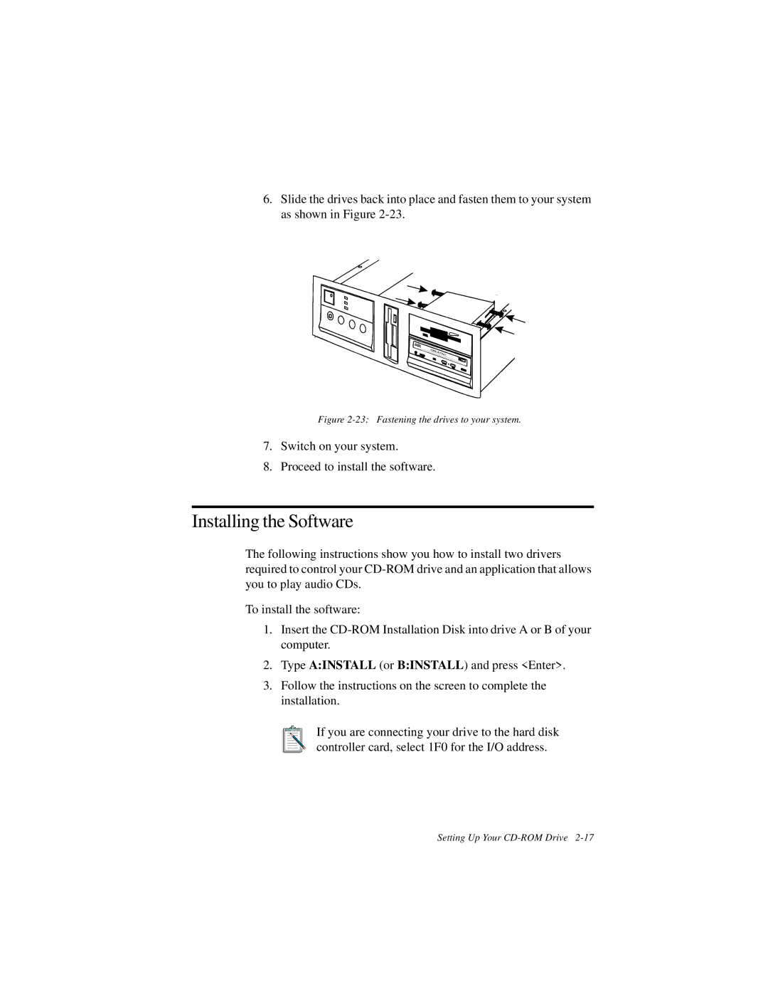 Creative GCD-R542B manual Installing the Software, Fastening the drives to your system 