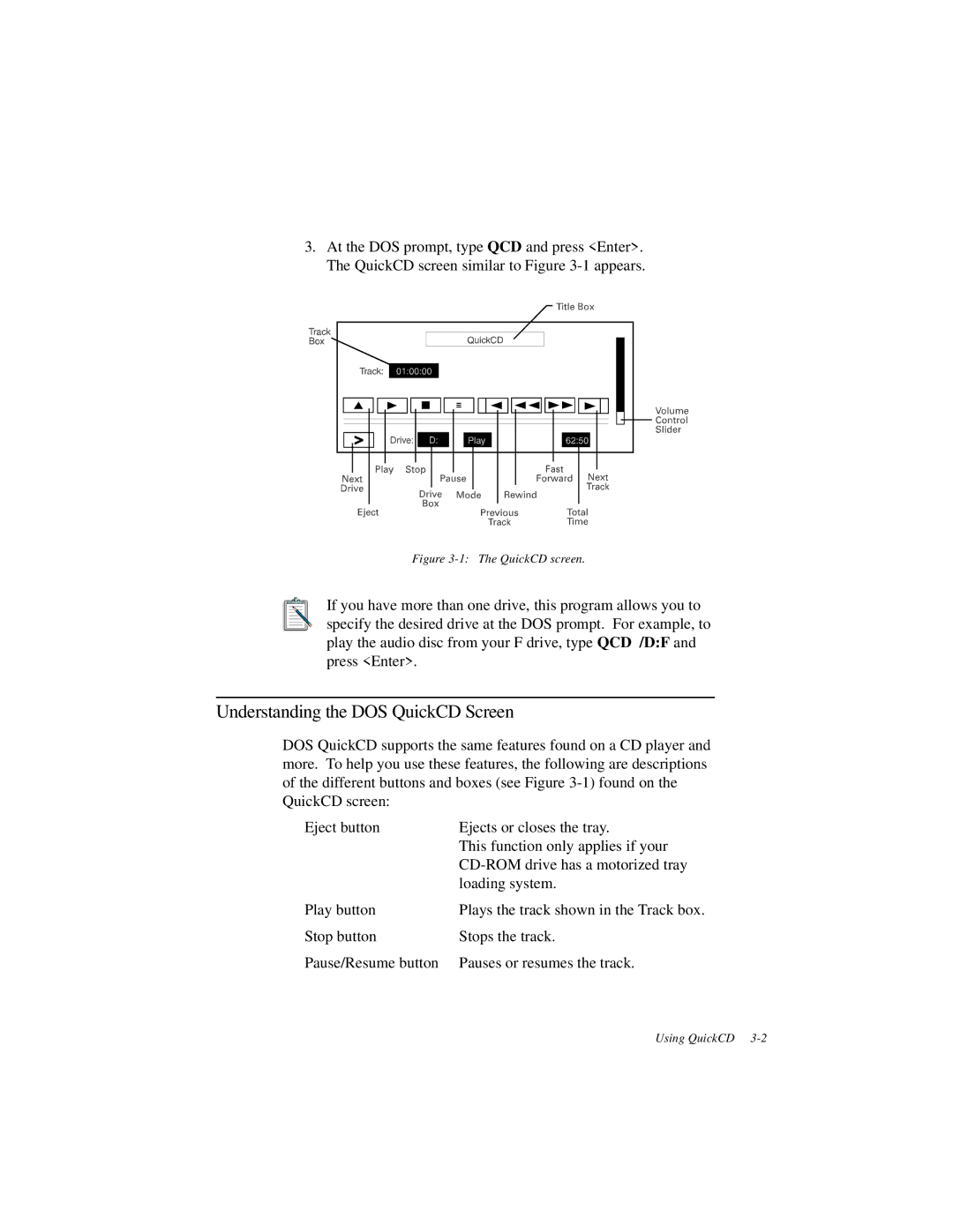 Creative GCD-R542B manual Understanding the DOS QuickCD Screen, QuickCD screen 