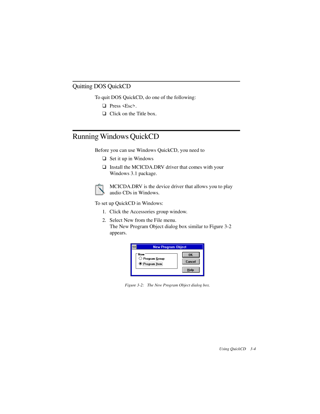 Creative GCD-R542B manual Running Windows QuickCD, Quitting DOS QuickCD 