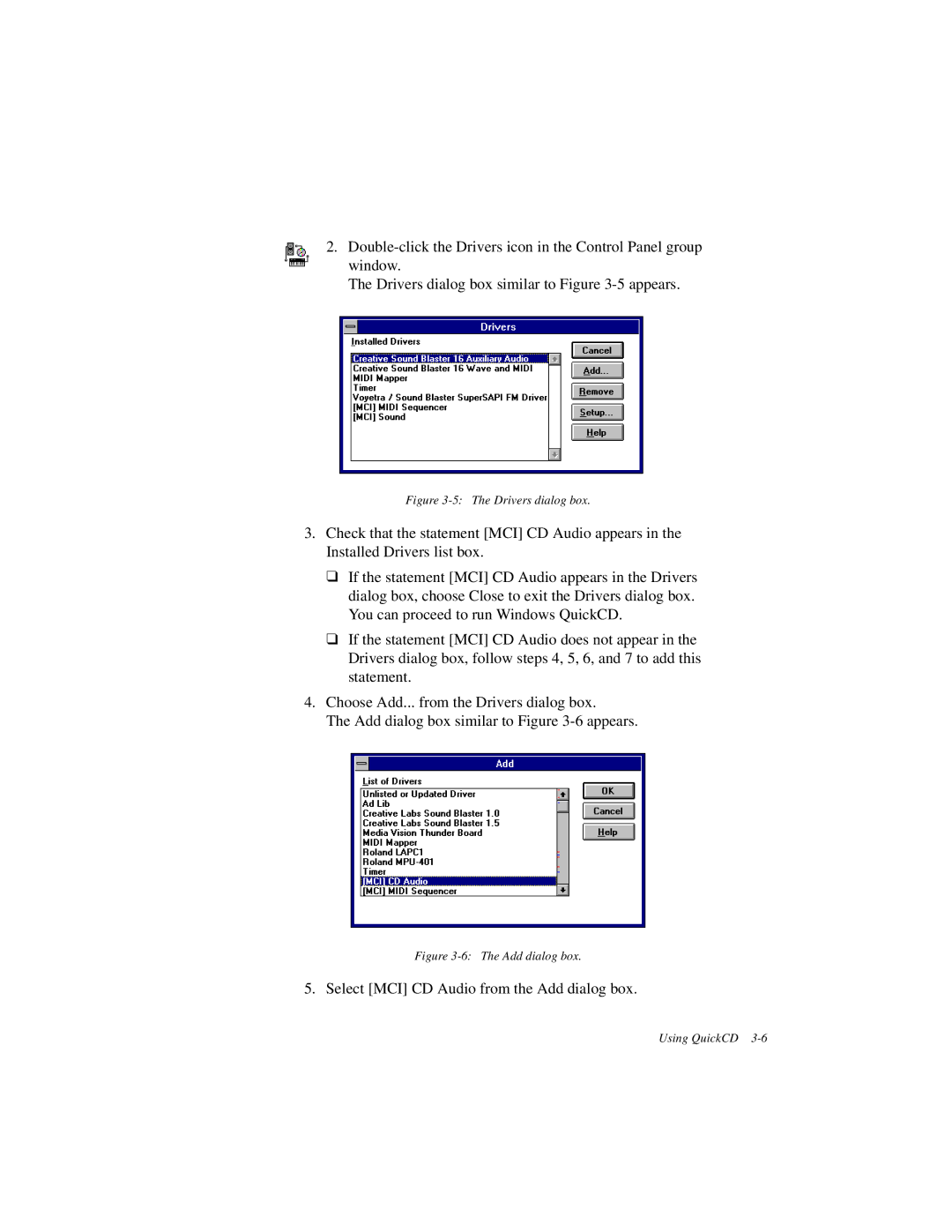 Creative GCD-R542B manual Select MCI CD Audio from the Add dialog box 