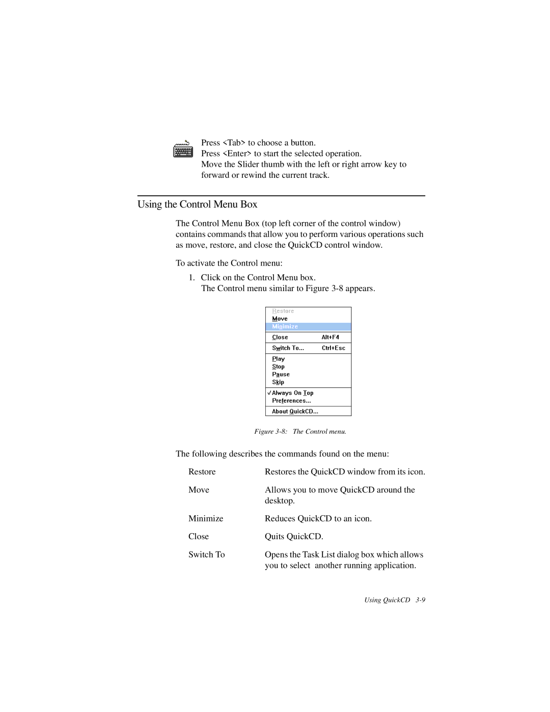 Creative GCD-R542B manual Using the Control Menu Box, Control menu 