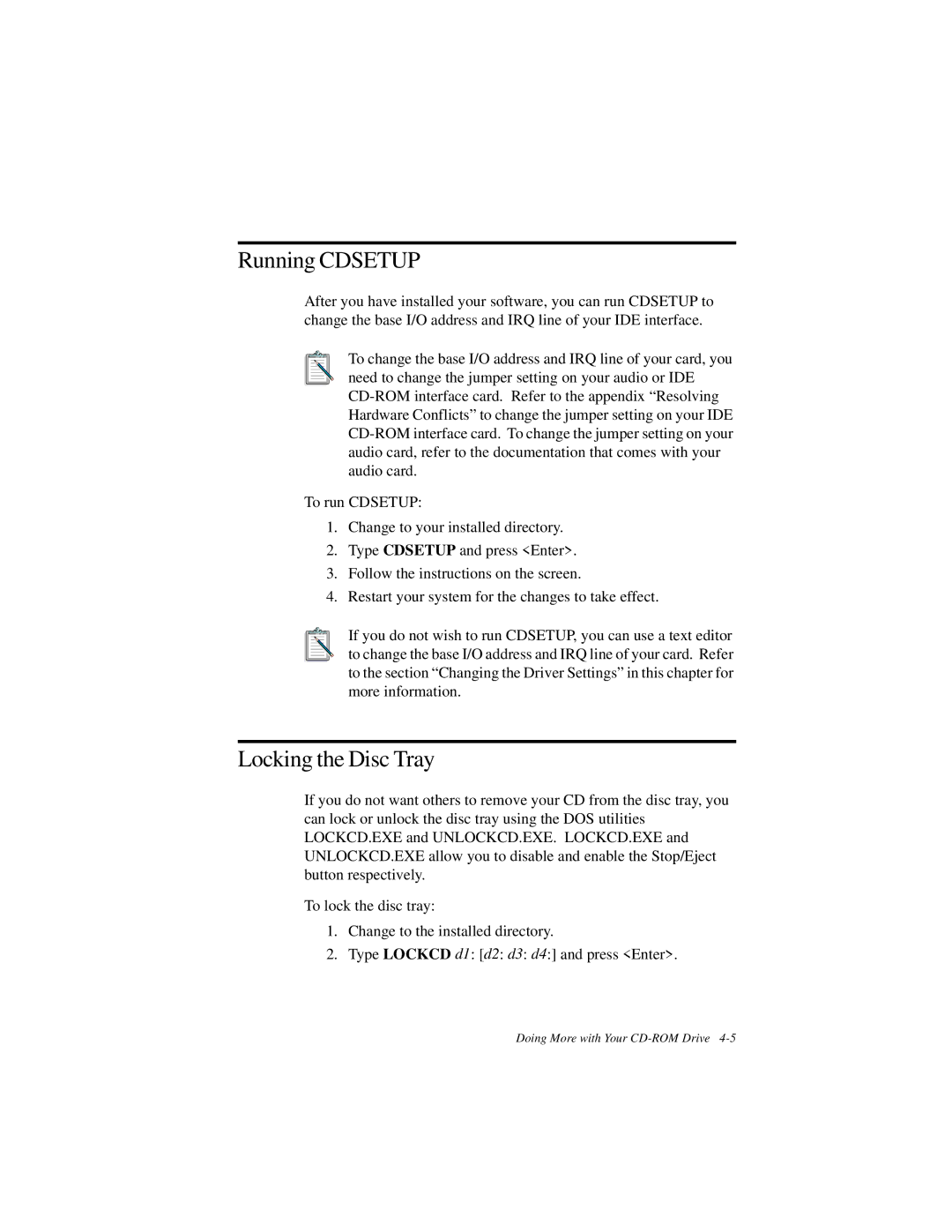 Creative GCD-R542B manual Running Cdsetup, Locking the Disc Tray 