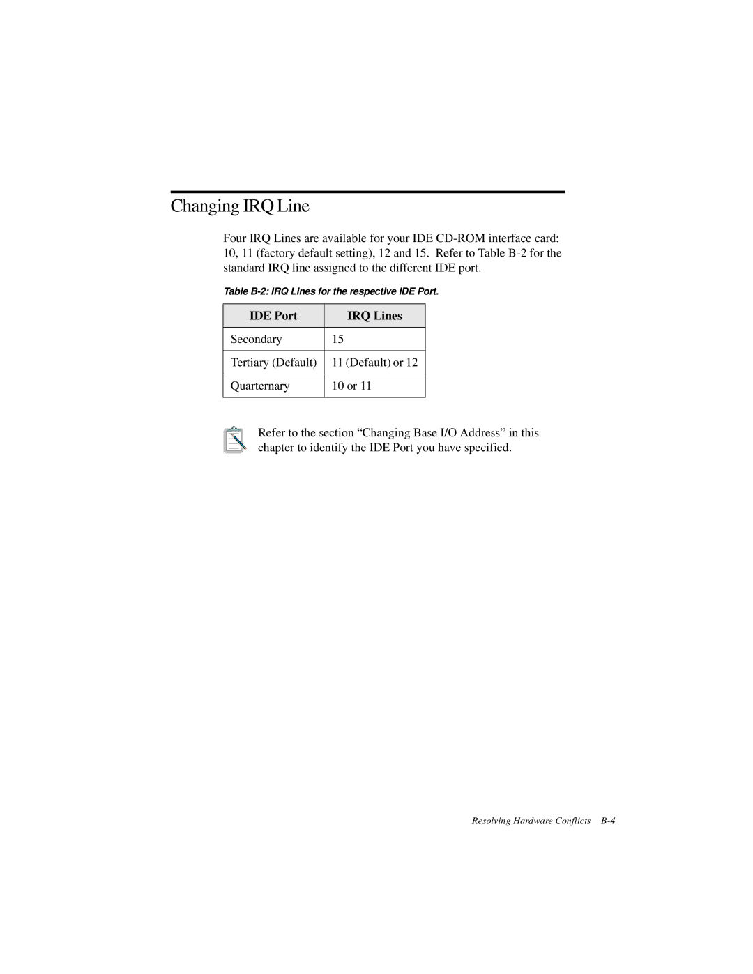 Creative GCD-R542B manual Changing IRQ Line, IDE Port IRQ Lines 