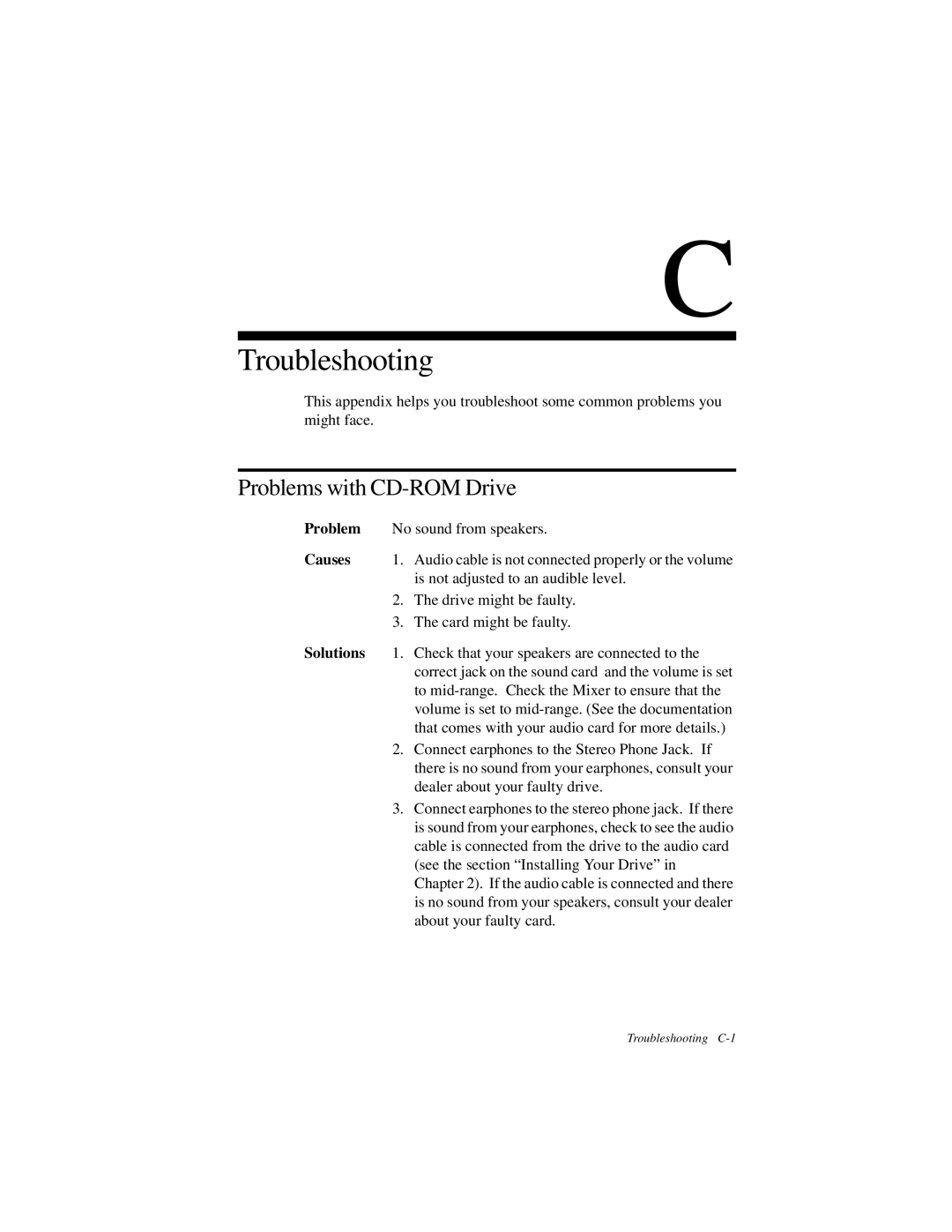 Creative GCD-R542B manual Troubleshooting, Problems with CD-ROM Drive 