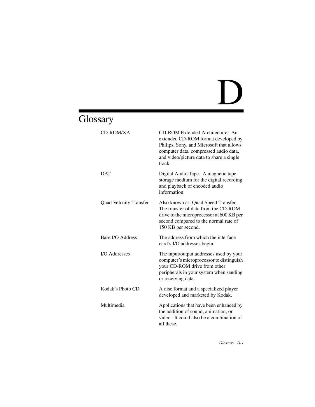 Creative GCD-R542B manual Glossary, Cd-Rom/Xa 