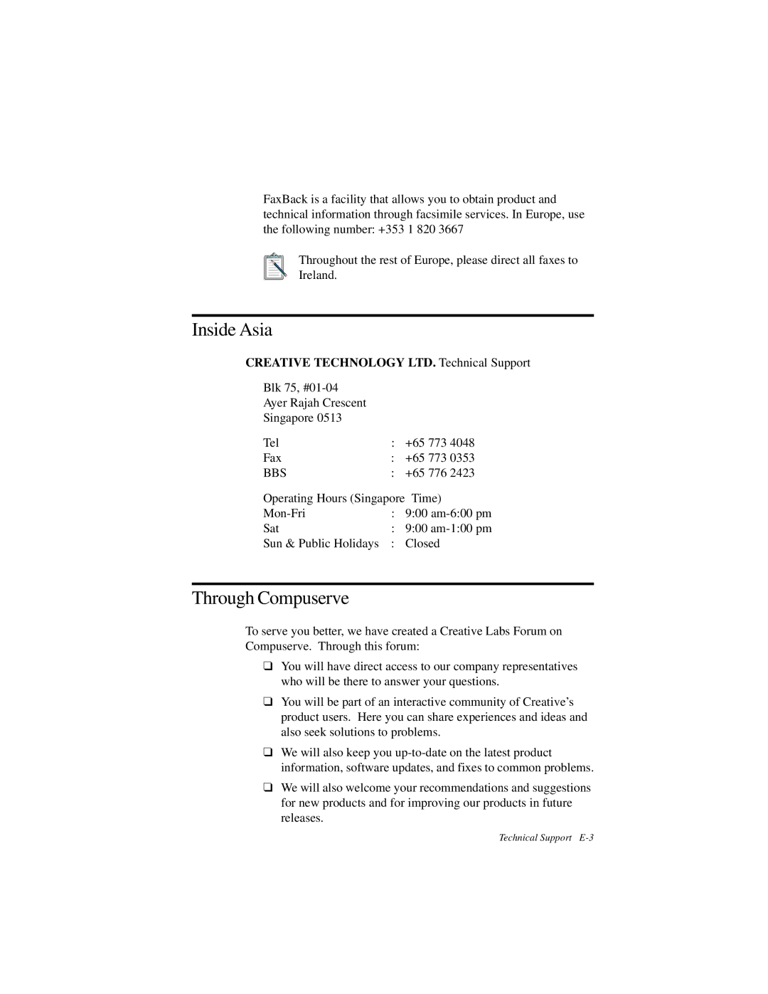 Creative GCD-R542B manual Inside Asia, Through Compuserve 