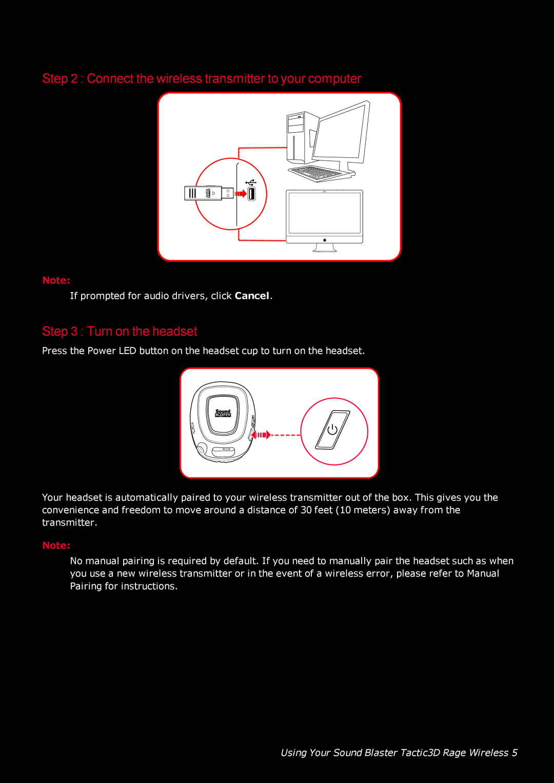 Creative GH0220A manual Connect the wireless transmitter to your computer, Turn on the headset 