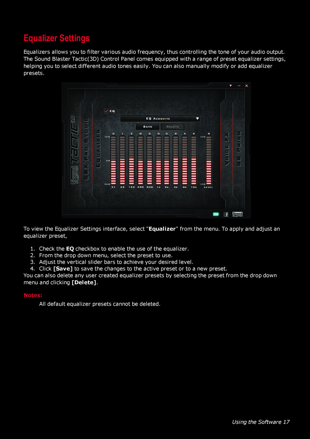 Creative GH0220A manual Equalizer Settings, Using the Software 