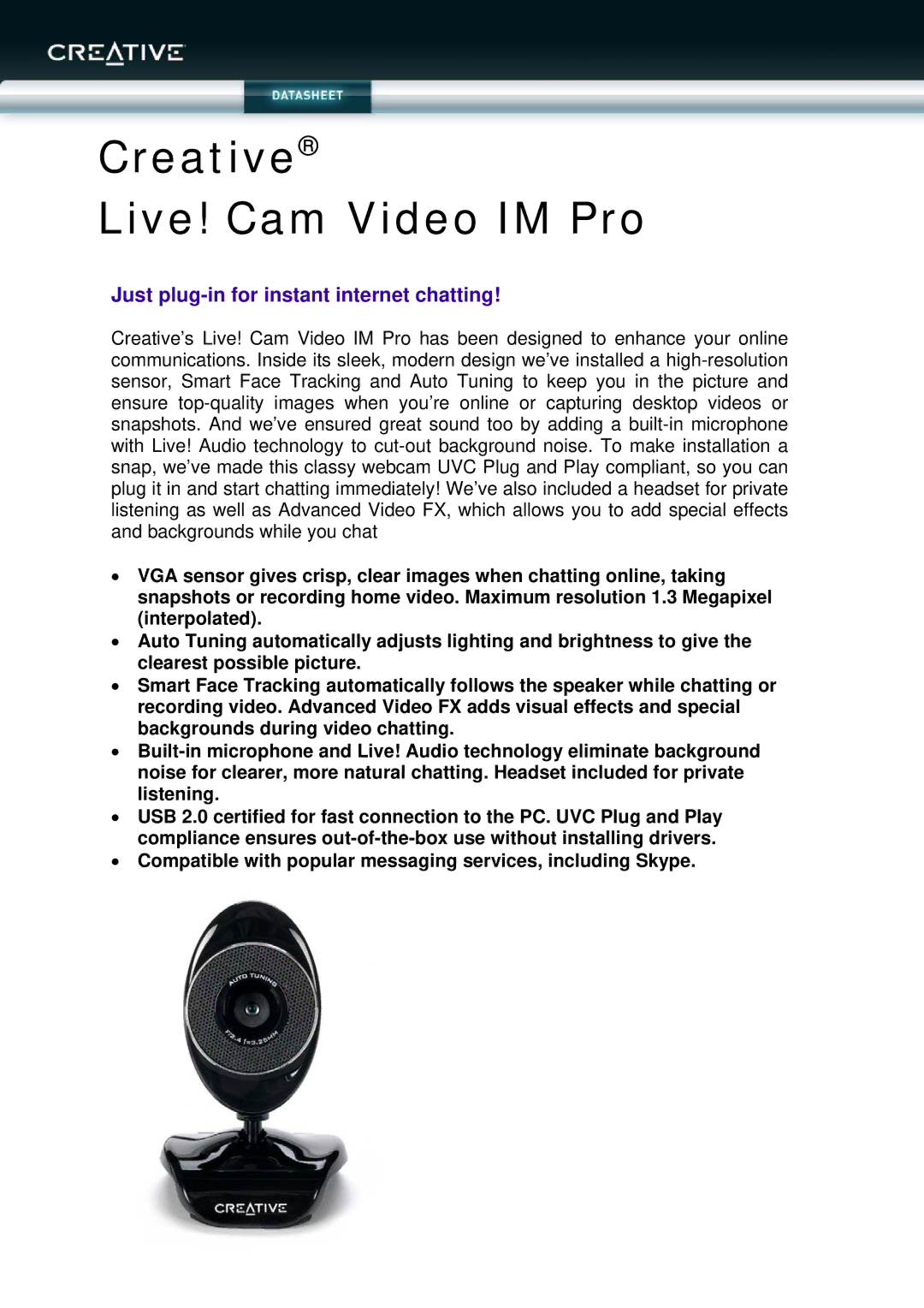 Creative manual Creative Live! Cam Video IM Pro, Just plug-in for instant internet chatting 