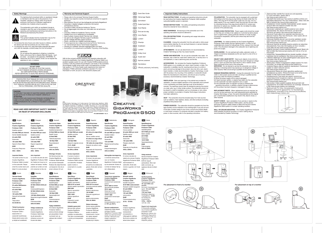 Creative Labs G500 manual 