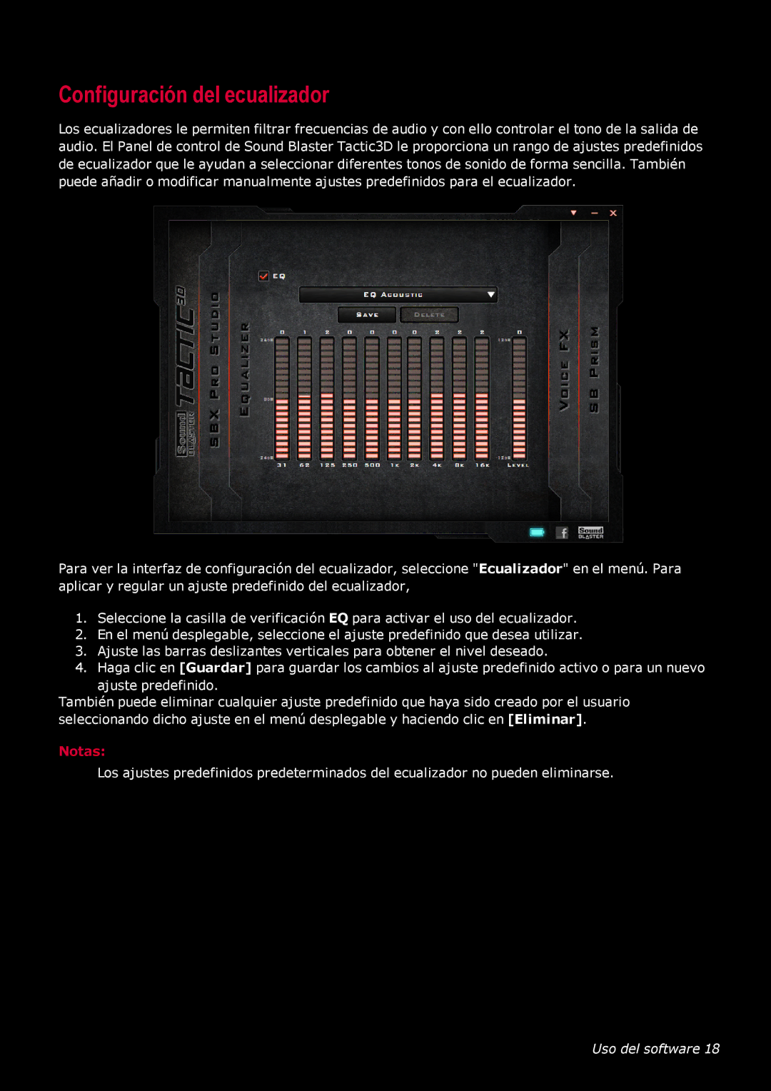 Creative Labs GH0220A manual Configuración del ecualizador 