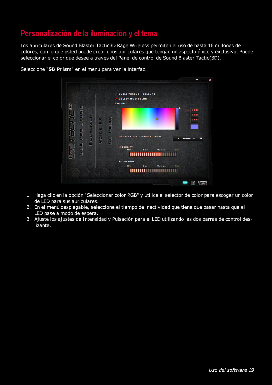 Creative Labs GH0220A manual Personalización de la iluminación y el tema 