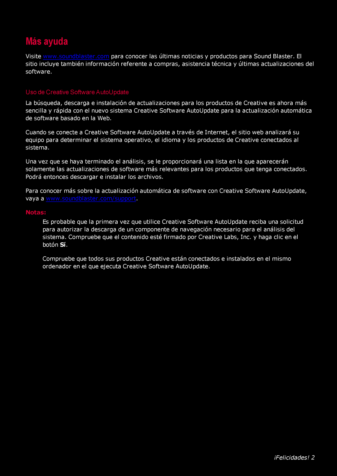 Creative Labs GH0220A manual Más ayuda, Uso de Creative Software AutoUpdate 