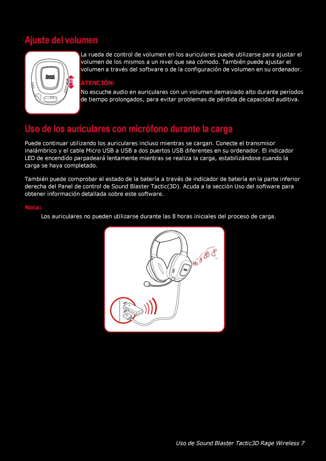 Creative Labs GH0220A manual Ajuste del volumen, Uso de los auriculares con micrófono durante la carga 