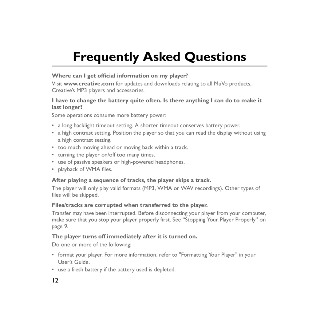 Creative Labs V200 manual Frequently Asked Questions 