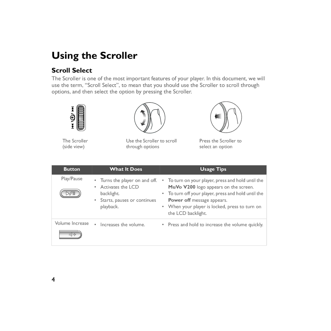 Creative Labs V200 manual Using the Scroller 