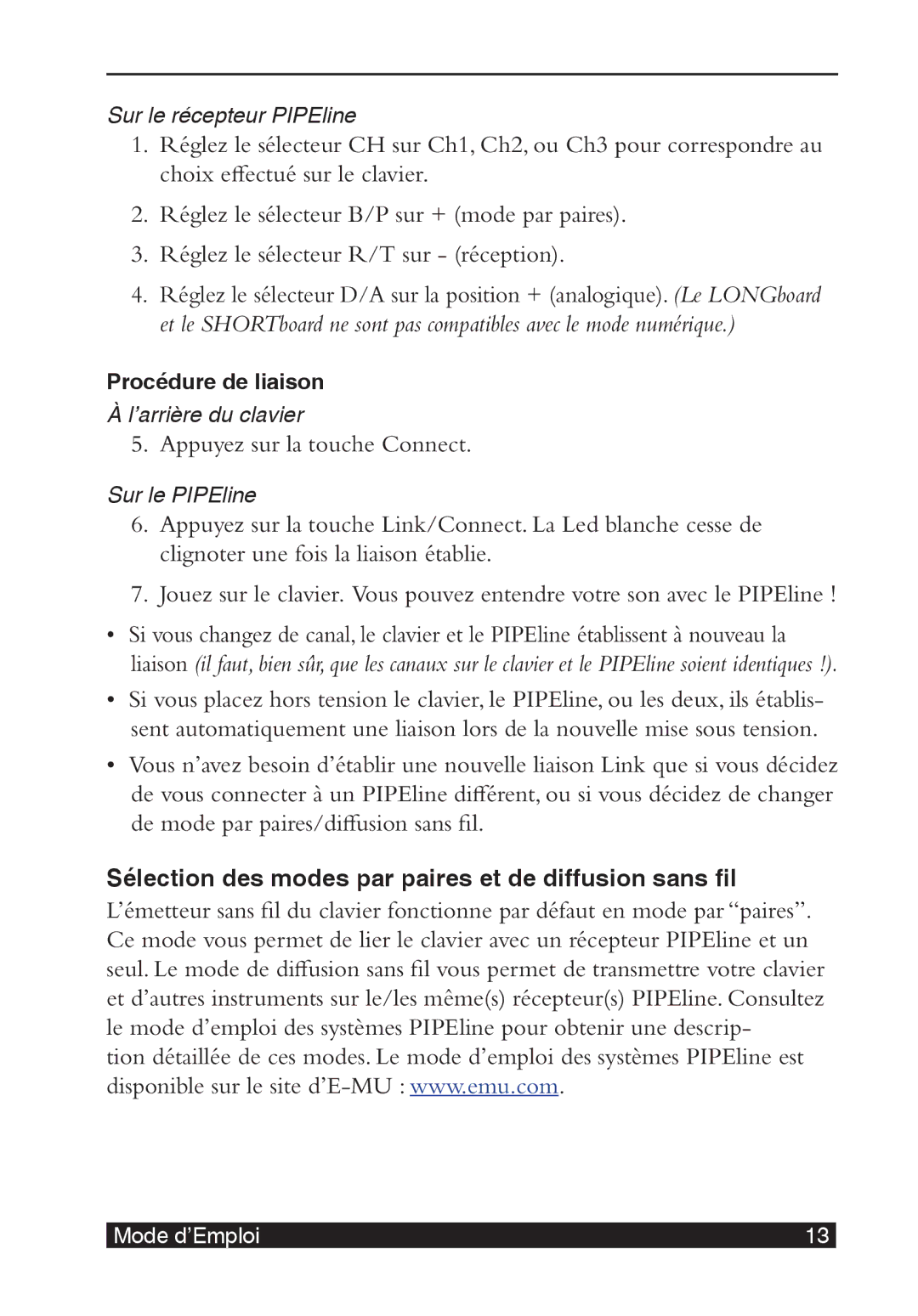 Creative LONGboard 61 manual Sélection des modes par paires et de diffusion sans fil, Procédure de liaison 