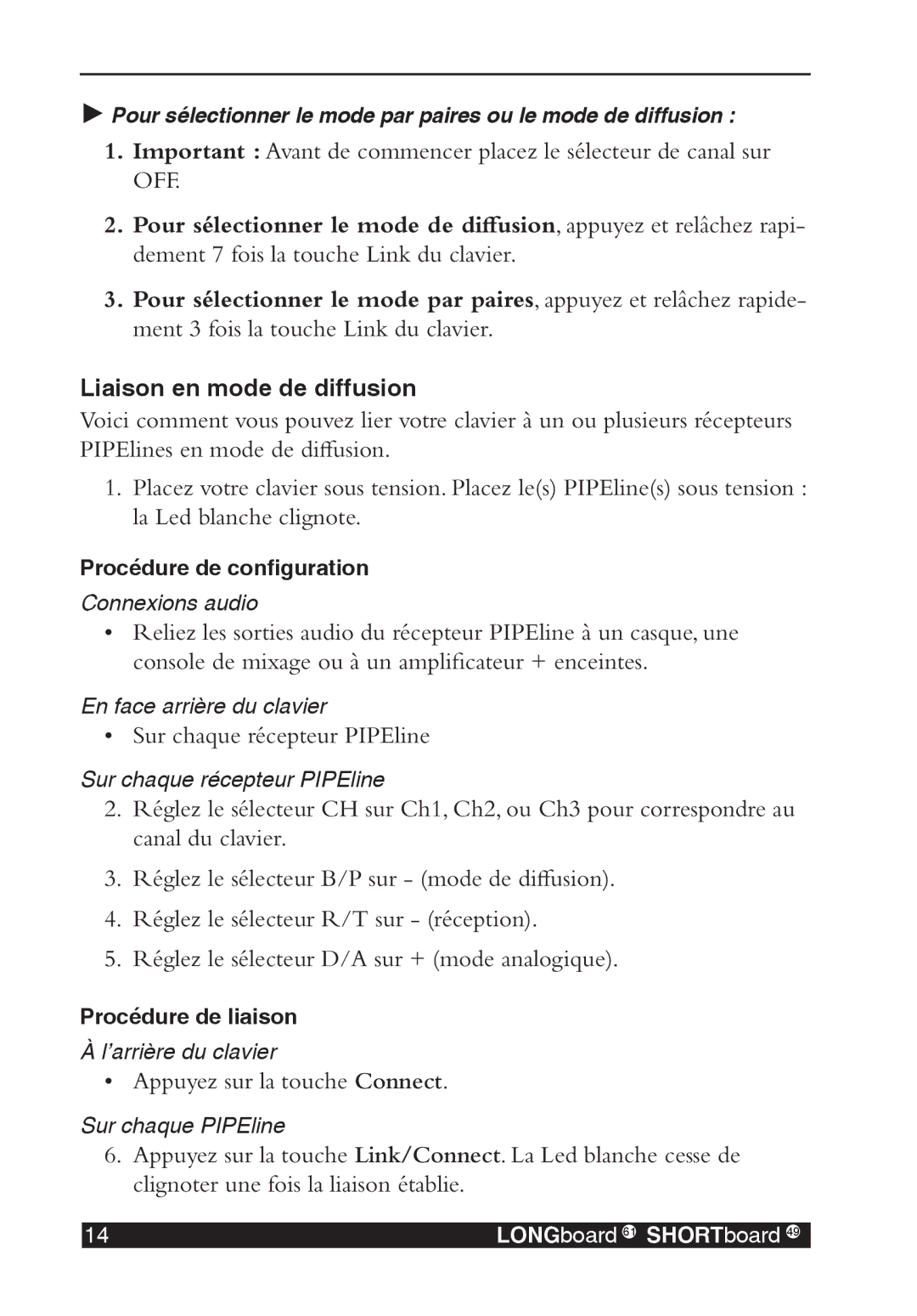 Creative LONGboard 61 manual Liaison en mode de diffusion, Procédure de configuration 