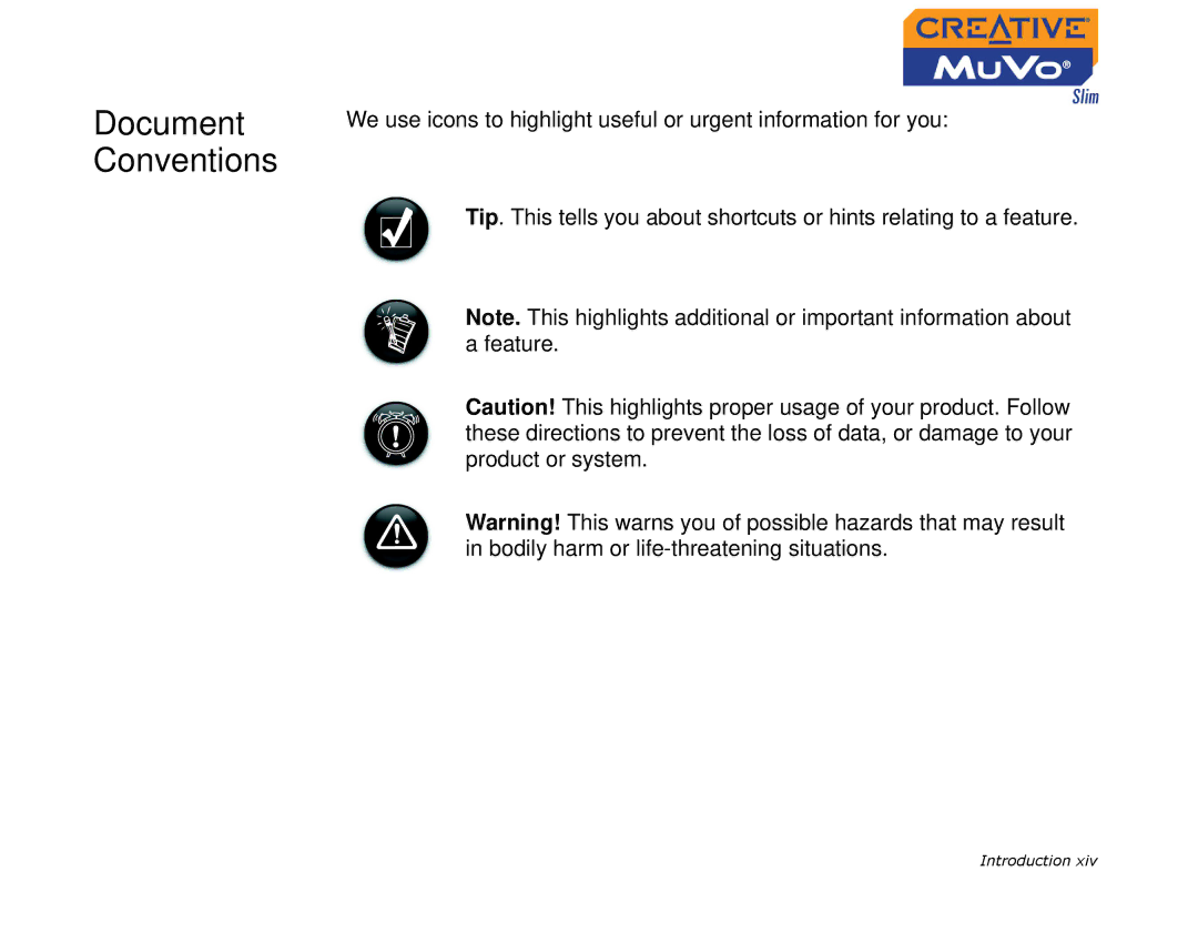 Creative MuVo Slim manual Document Conventions 