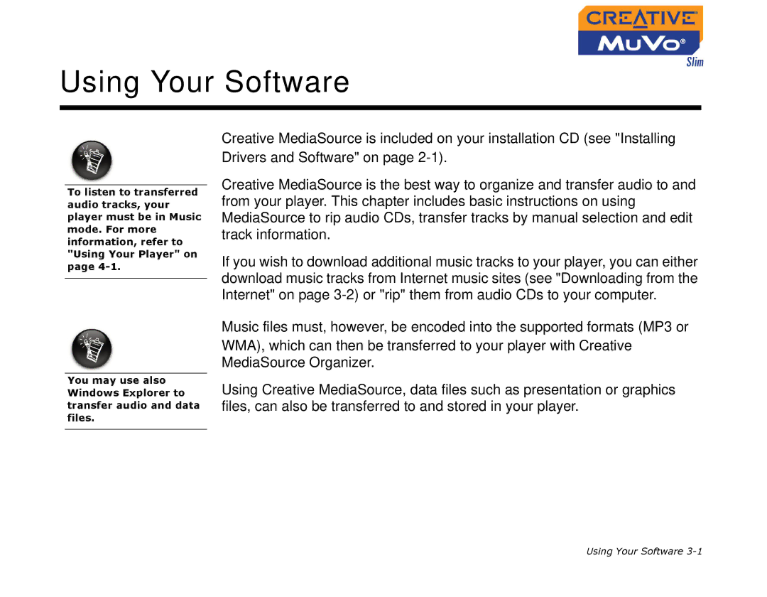 Creative MuVo Slim manual Using Your Software 