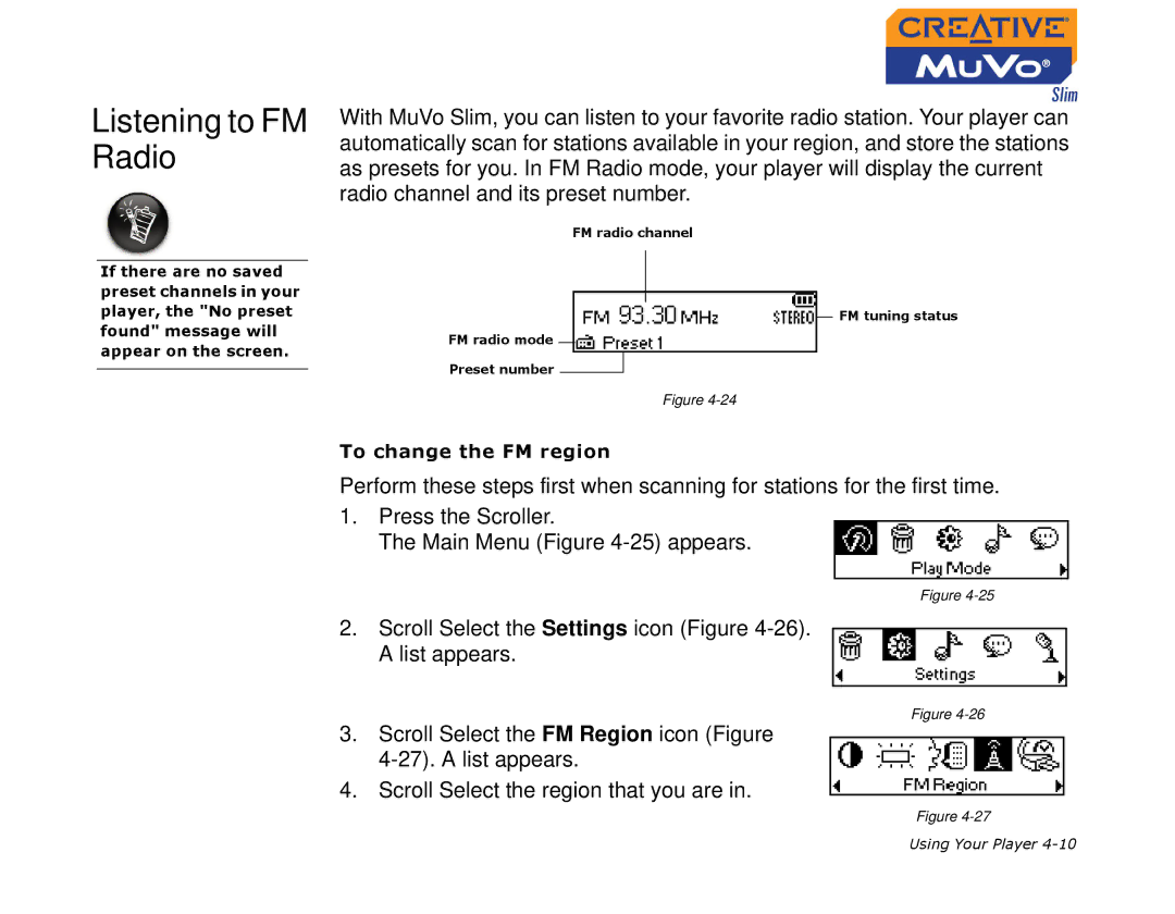 Creative MuVo Slim manual Listening to FM Radio 