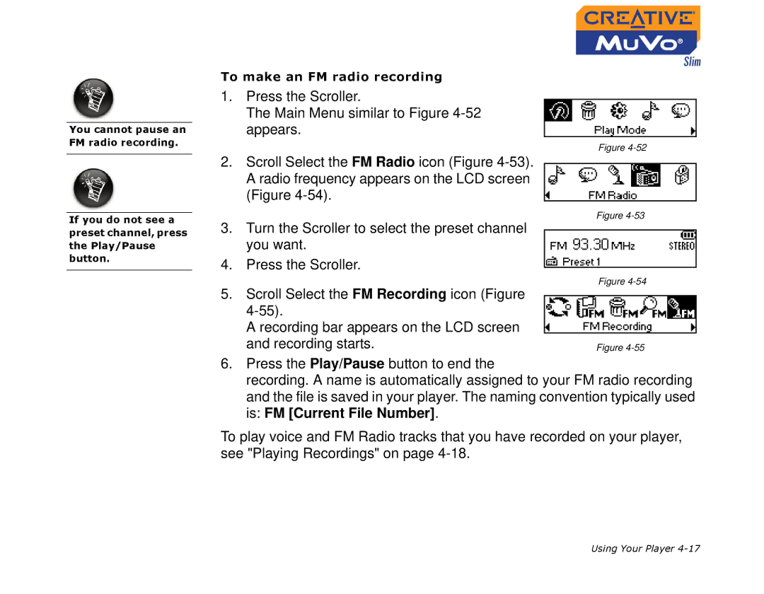 Creative MuVo Slim manual To make an FM radio recording 