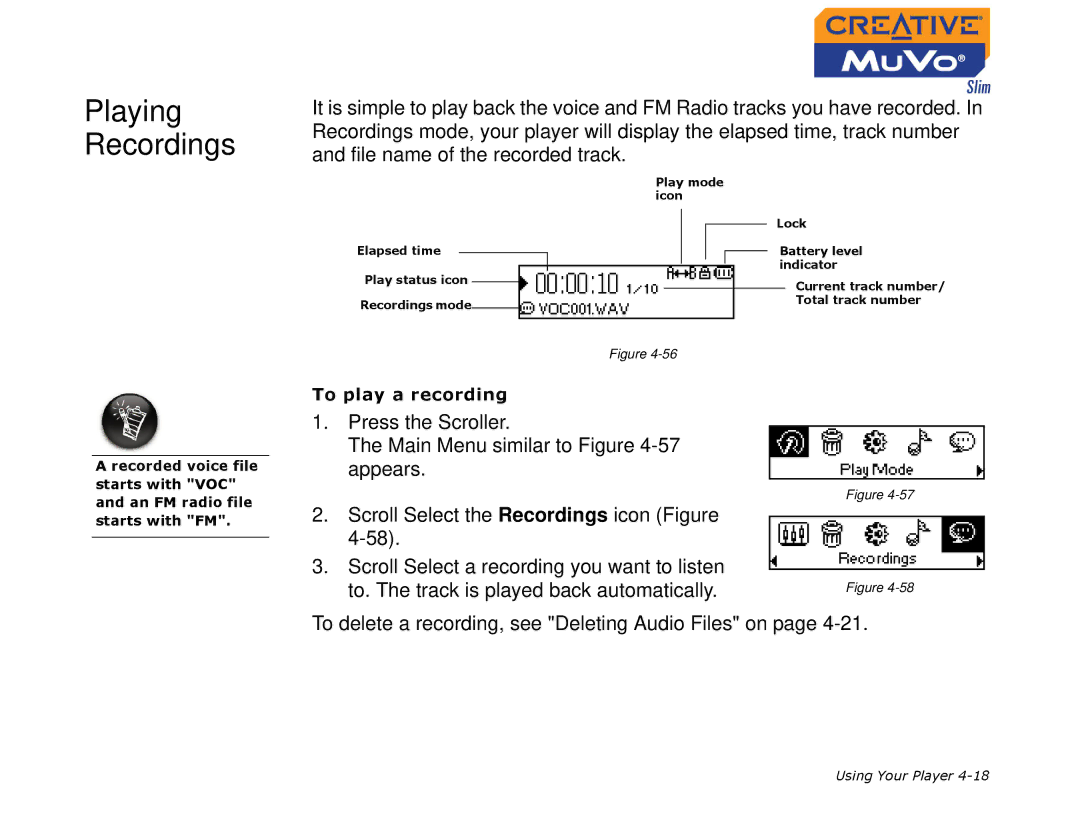 Creative MuVo Slim manual Playing Recordings 