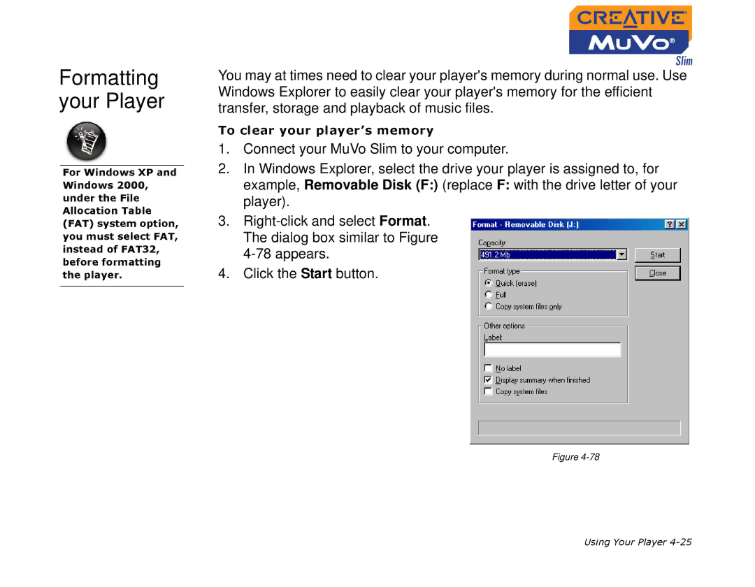 Creative MuVo Slim manual Formatting your Player 