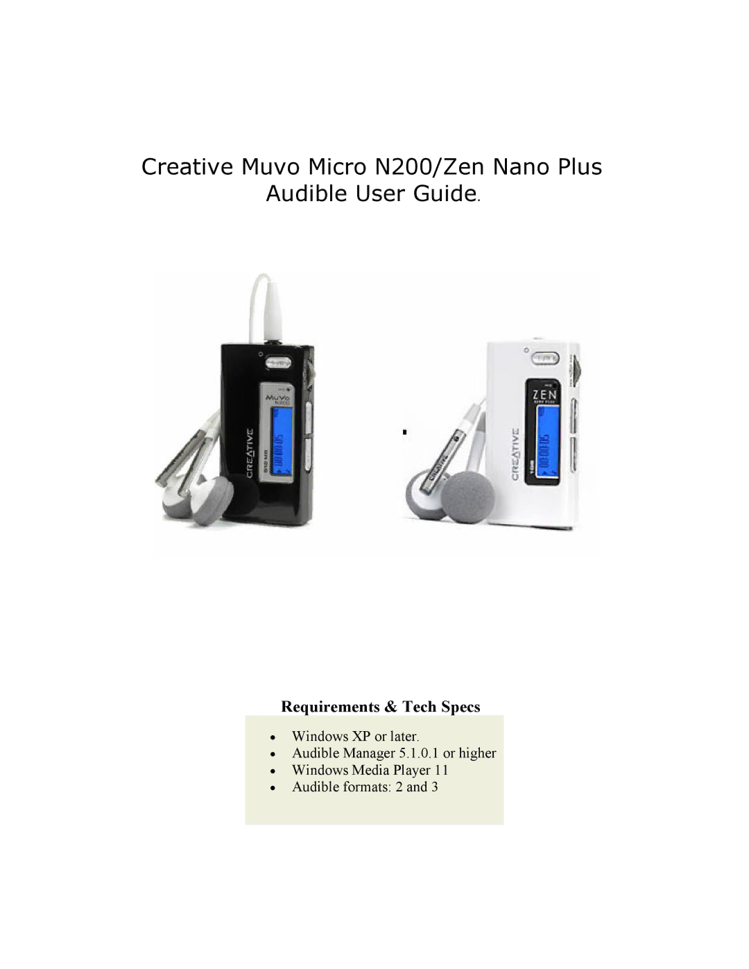 Creative manual Creative Muvo Micro N200/Zen Nano Plus Audible User Guide 