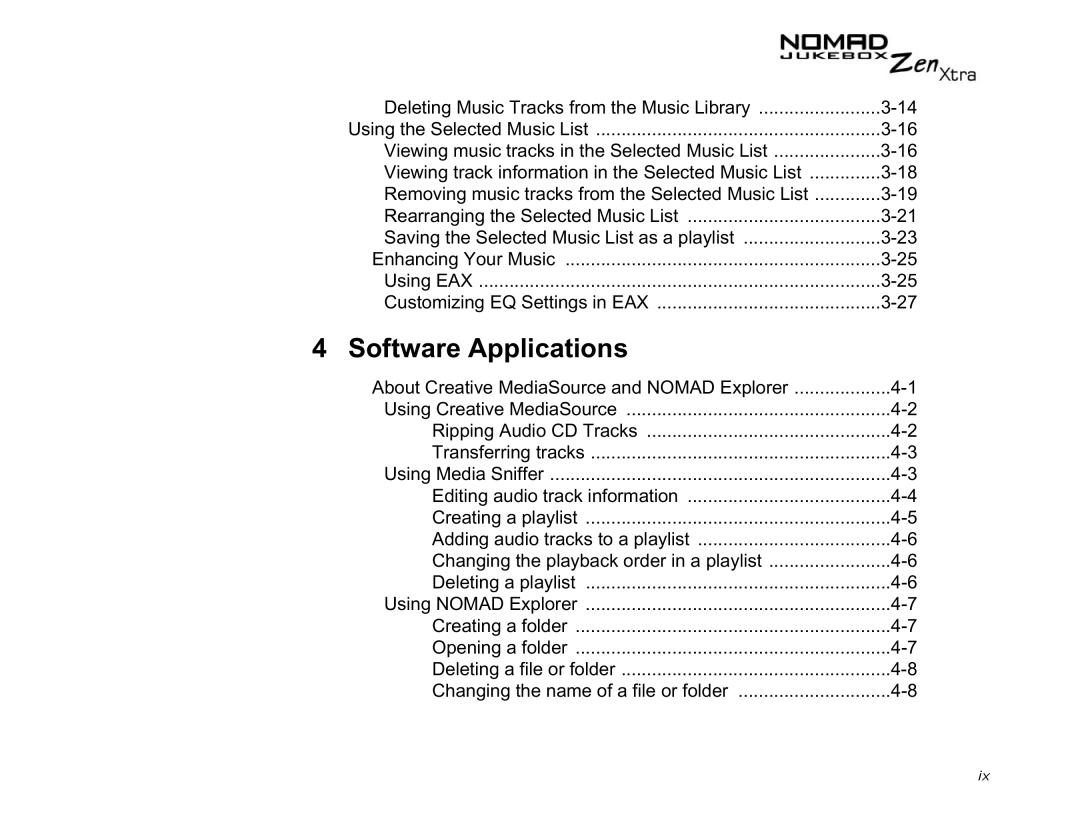 Creative NOMAD Zen XTRA manual Software Applications 