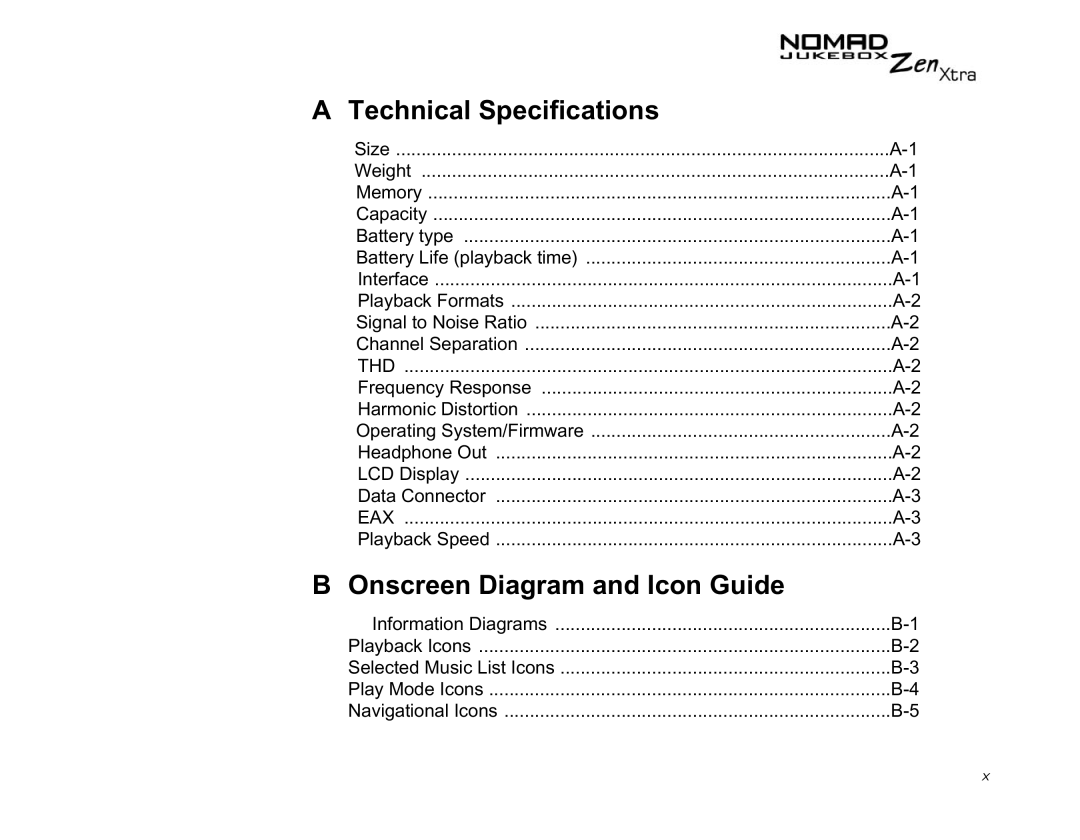 Creative NOMAD Zen XTRA manual Technical Specifications 