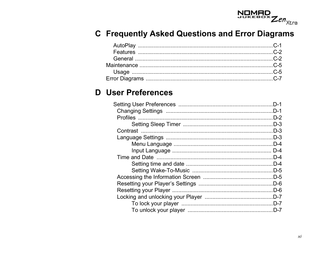 Creative NOMAD Zen XTRA manual Frequently Asked Questions and Error Diagrams 