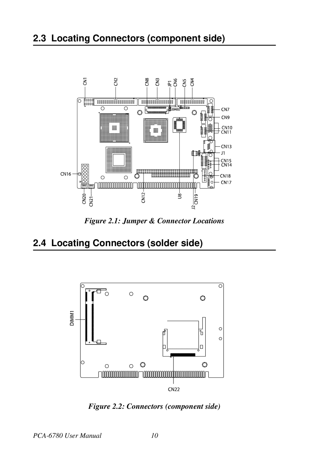 Creative PCA-6780 user manual Locating Connectors component side, Locating Connectors solder side 