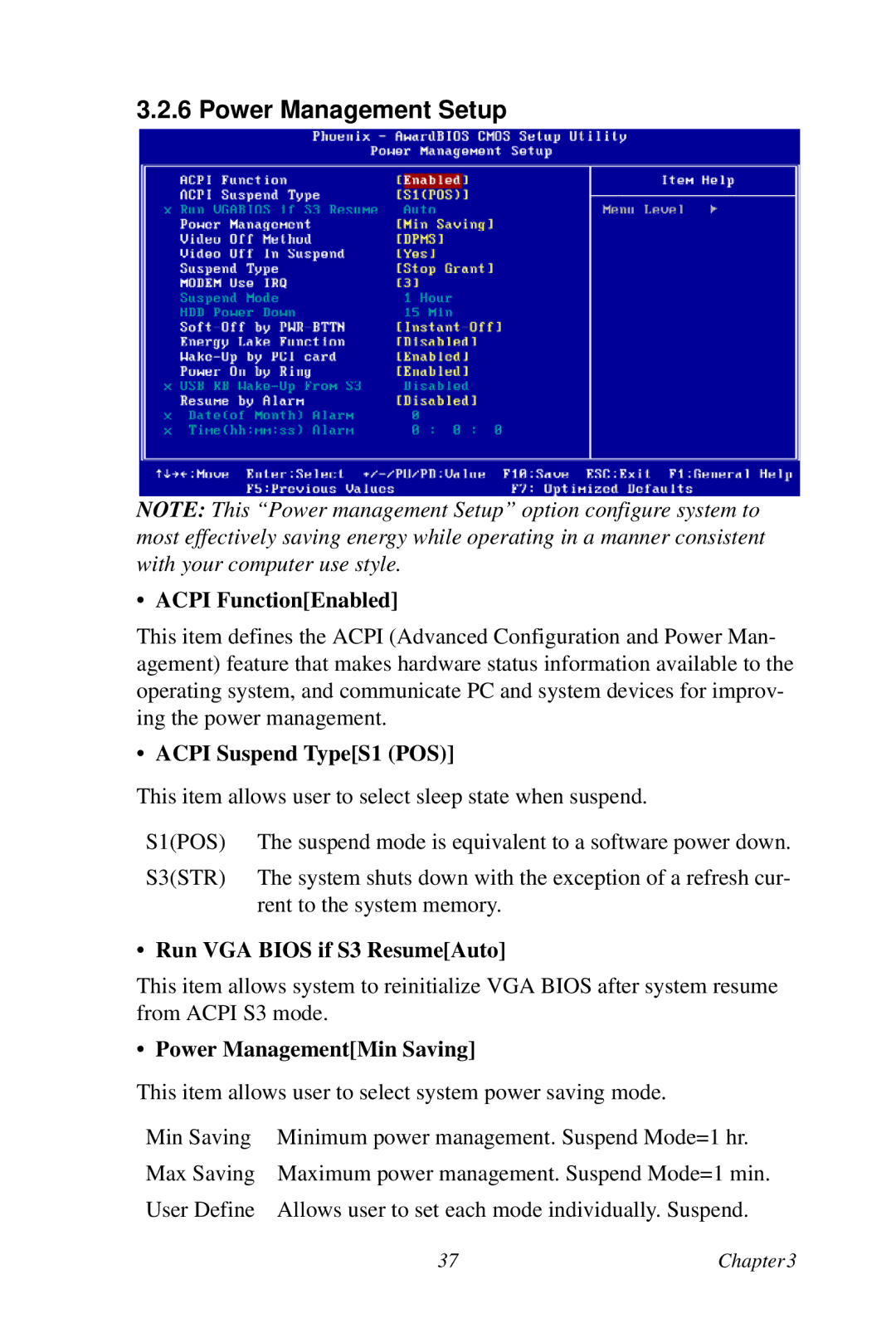 Creative PCA-6780 Power Management Setup, Acpi FunctionEnabled, Acpi Suspend TypeS1 POS, Run VGA Bios if S3 ResumeAuto 