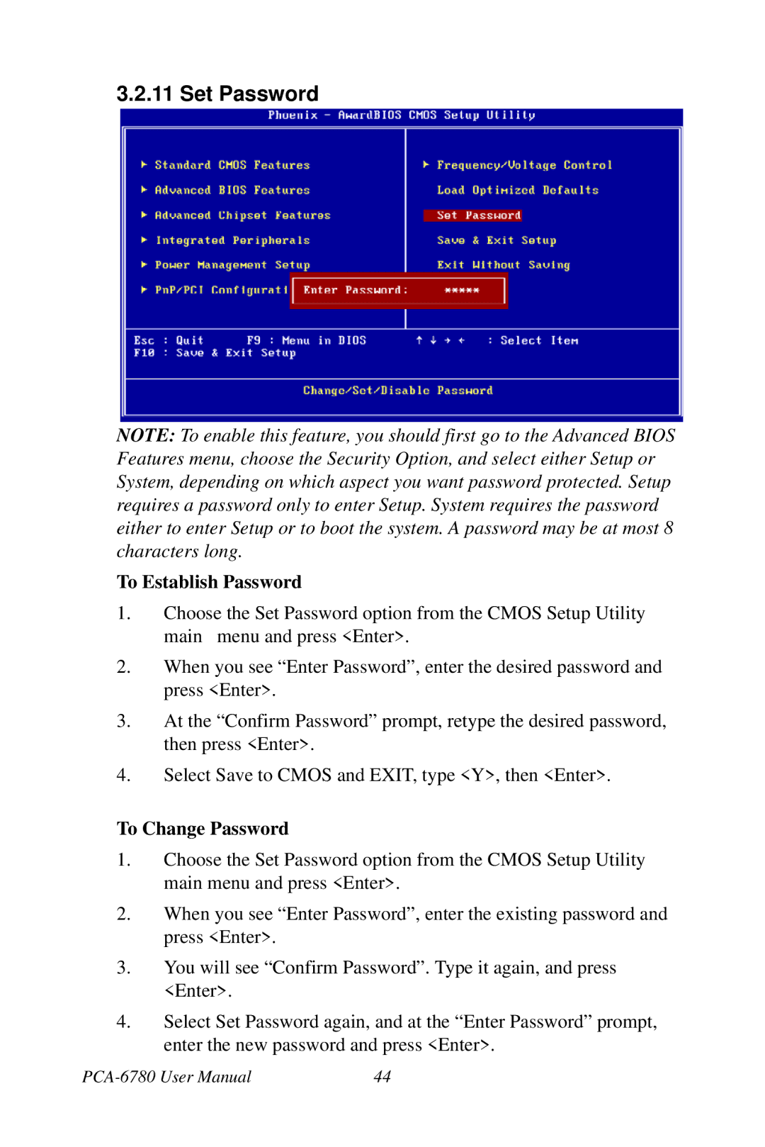 Creative PCA-6780 user manual Set Password, To Establish Password, To Change Password 