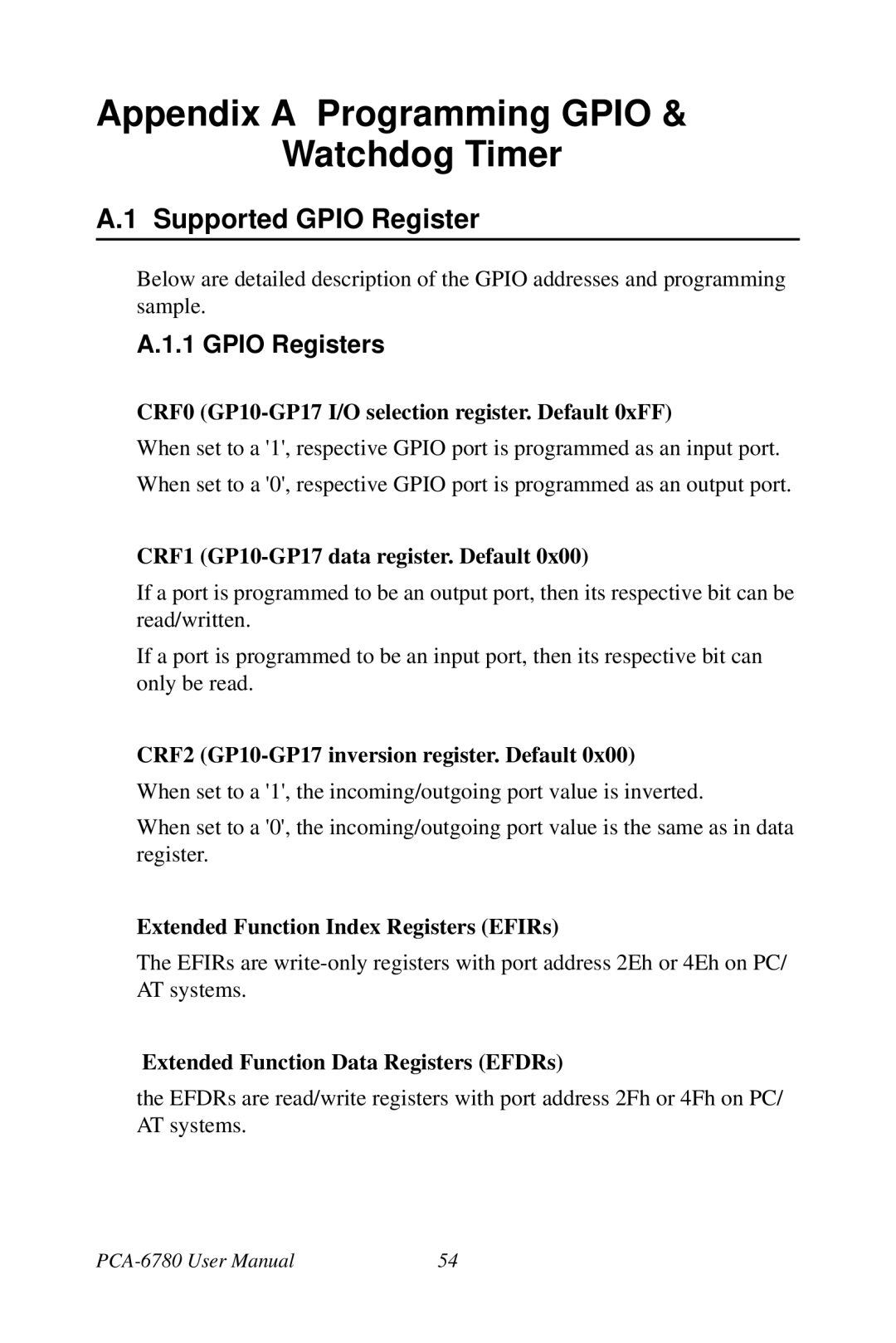 Creative PCA-6780 user manual Appendix a Programming Gpio & Watchdog Timer, Supported Gpio Register, Gpio Registers 