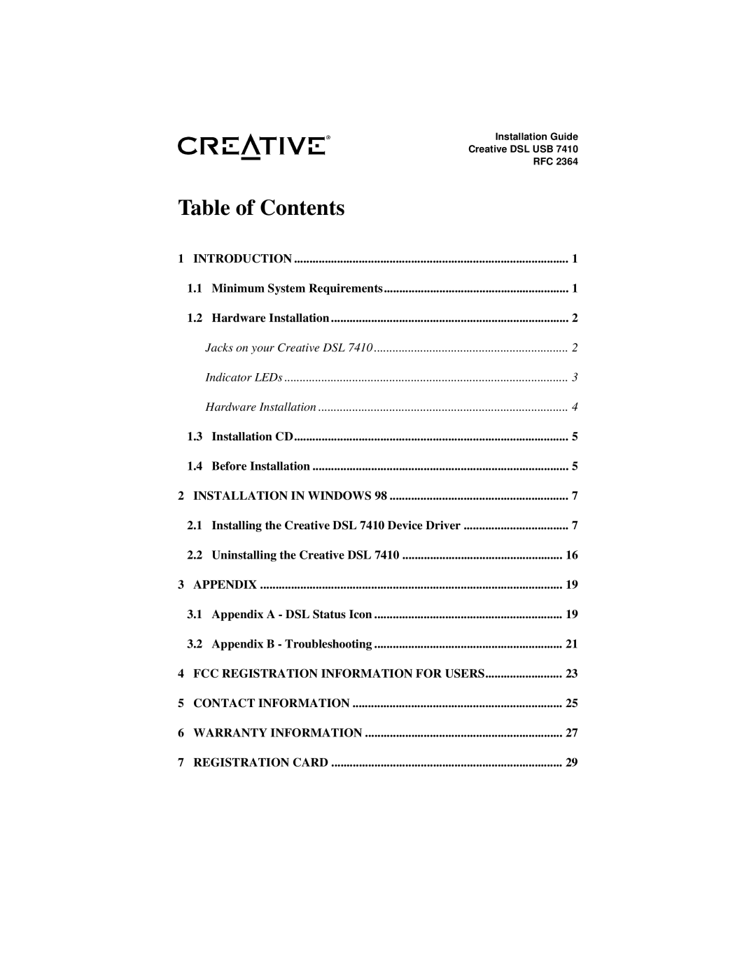 Creative RFC 2364 appendix Table of Contents 