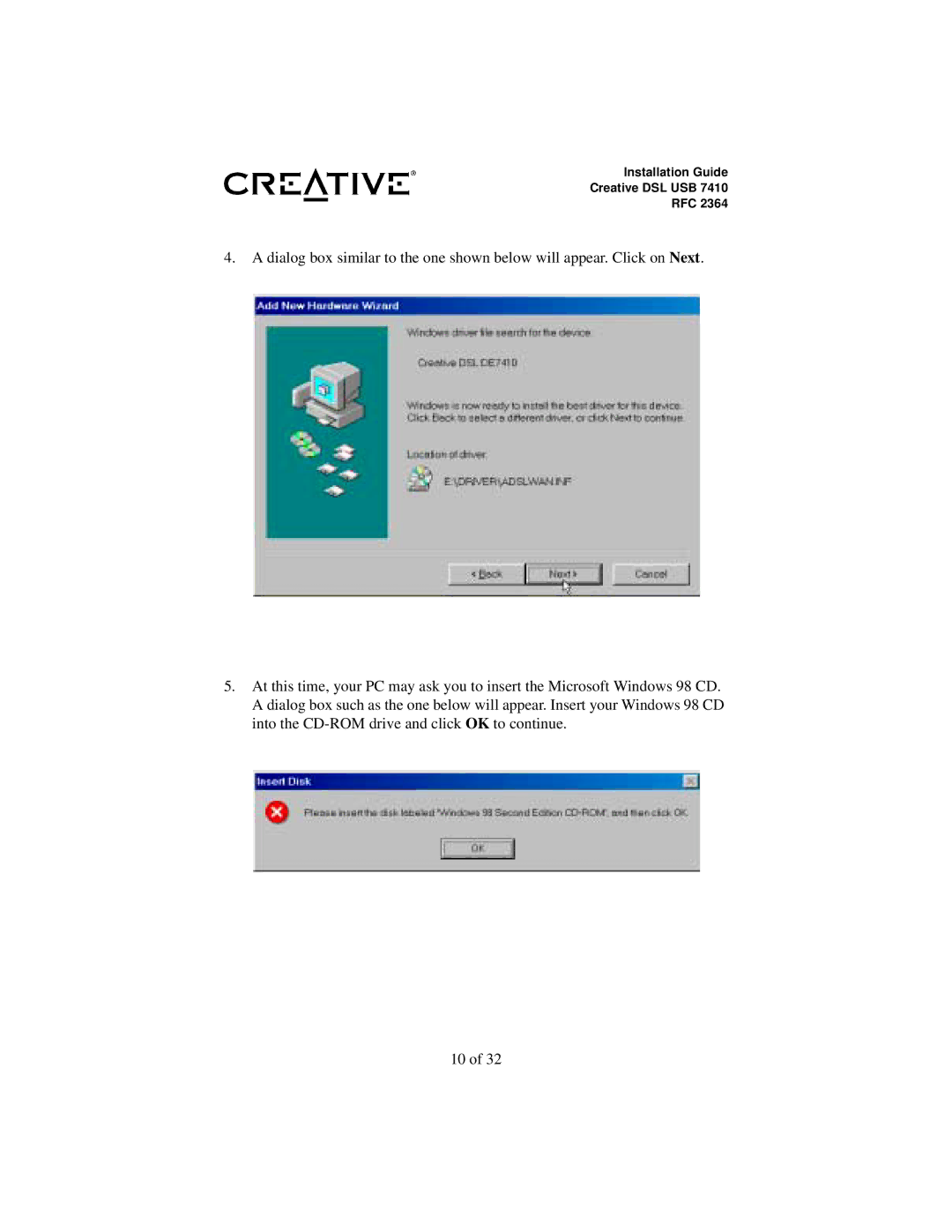 Creative RFC 2364 appendix Installation Guide Creative DSL USB RFC 