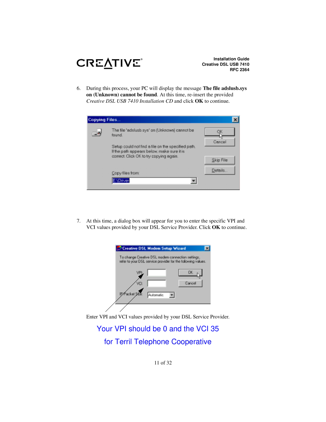 Creative RFC 2364 appendix Installation Guide Creative DSL USB RFC 