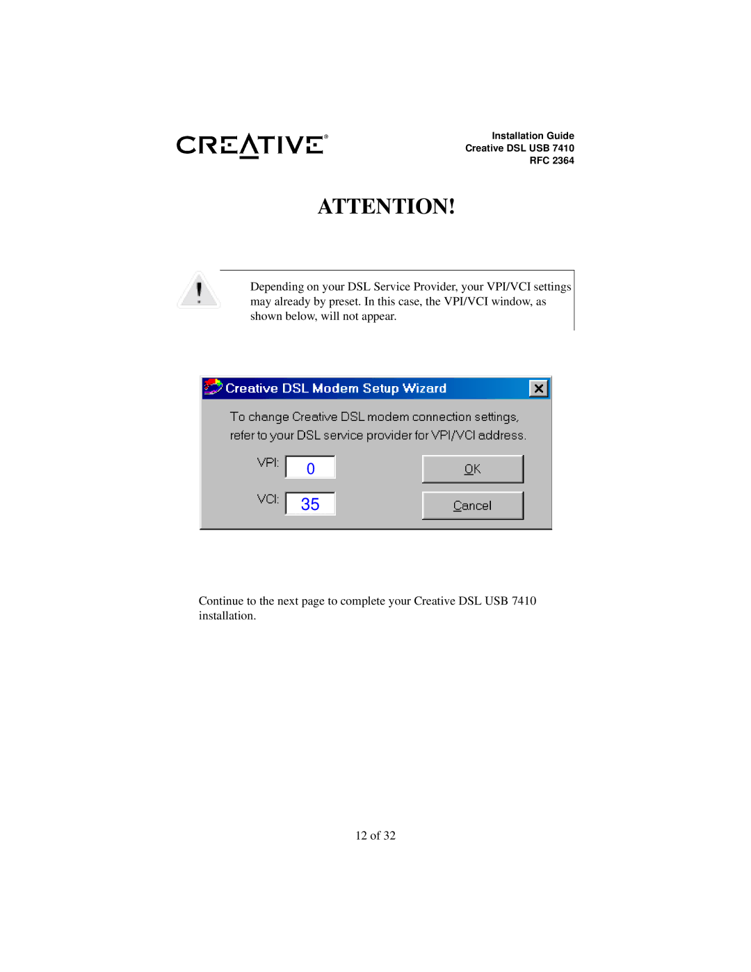 Creative RFC 2364 appendix Installation Guide Creative DSL USB RFC 