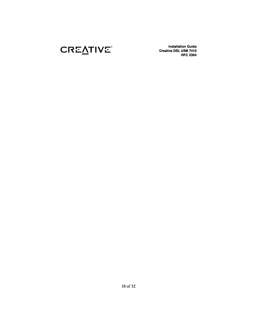 Creative RFC 2364 appendix 18 of, Installation Guide Creative DSL USB RFC 