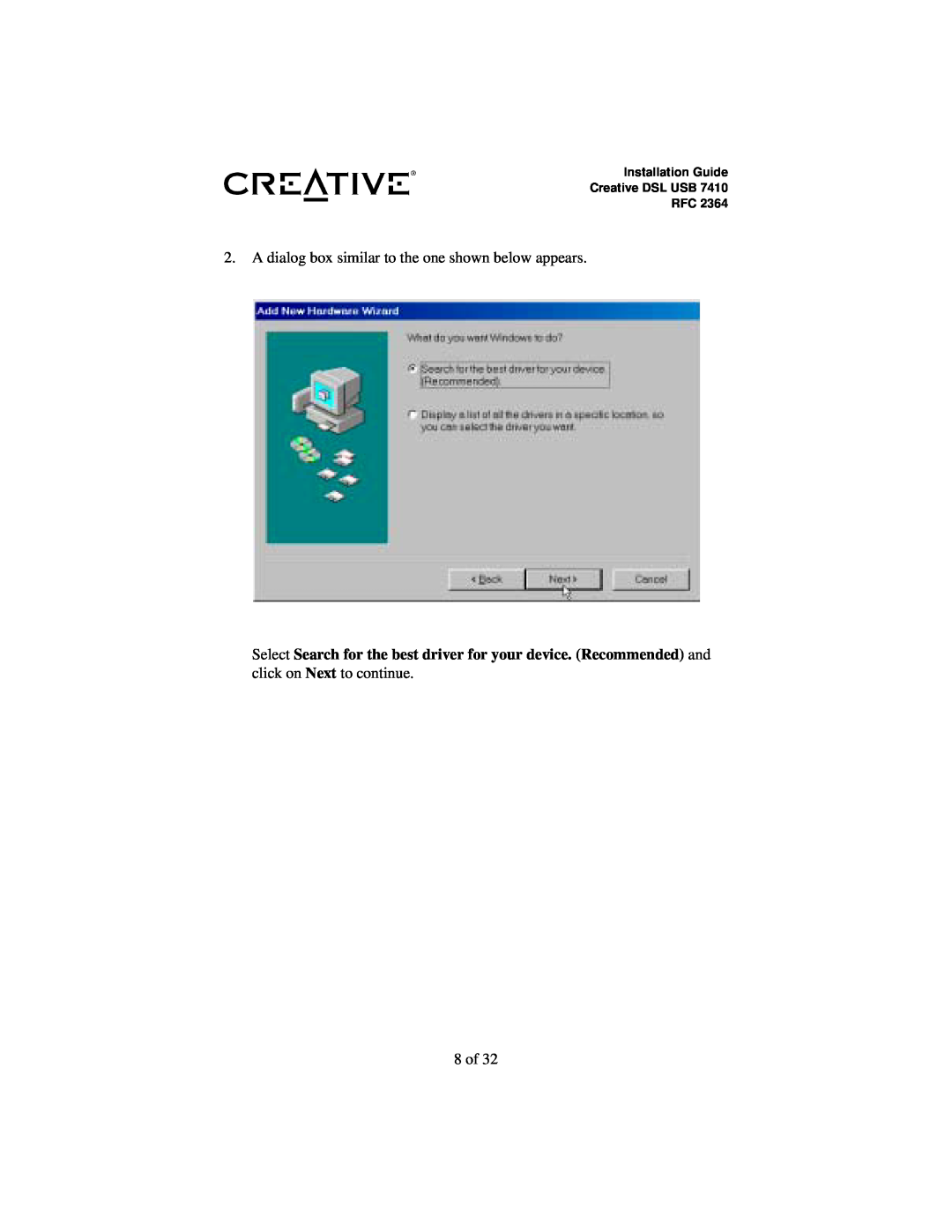 Creative RFC 2364 appendix A dialog box similar to the one shown below appears, click on Next to continue, 8 of 