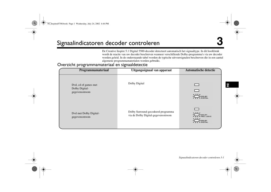 Creative S500 manual Signaalindicatoren decoder controleren, Overzicht programmamateriaal en signaaldetectie 