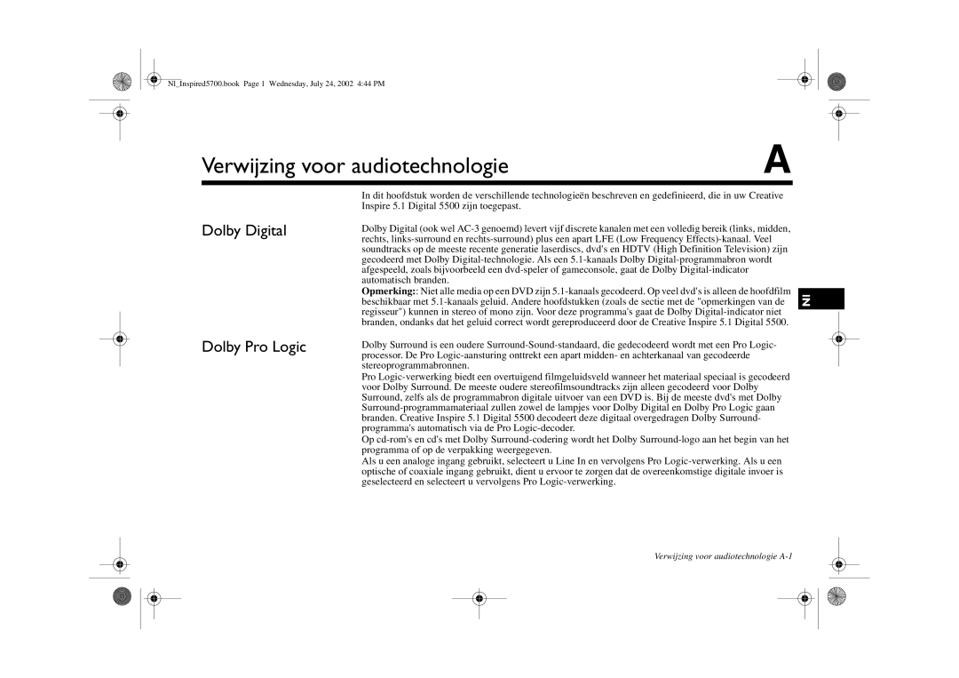 Creative S500 manual Verwijzing voor audiotechnologie A-1 