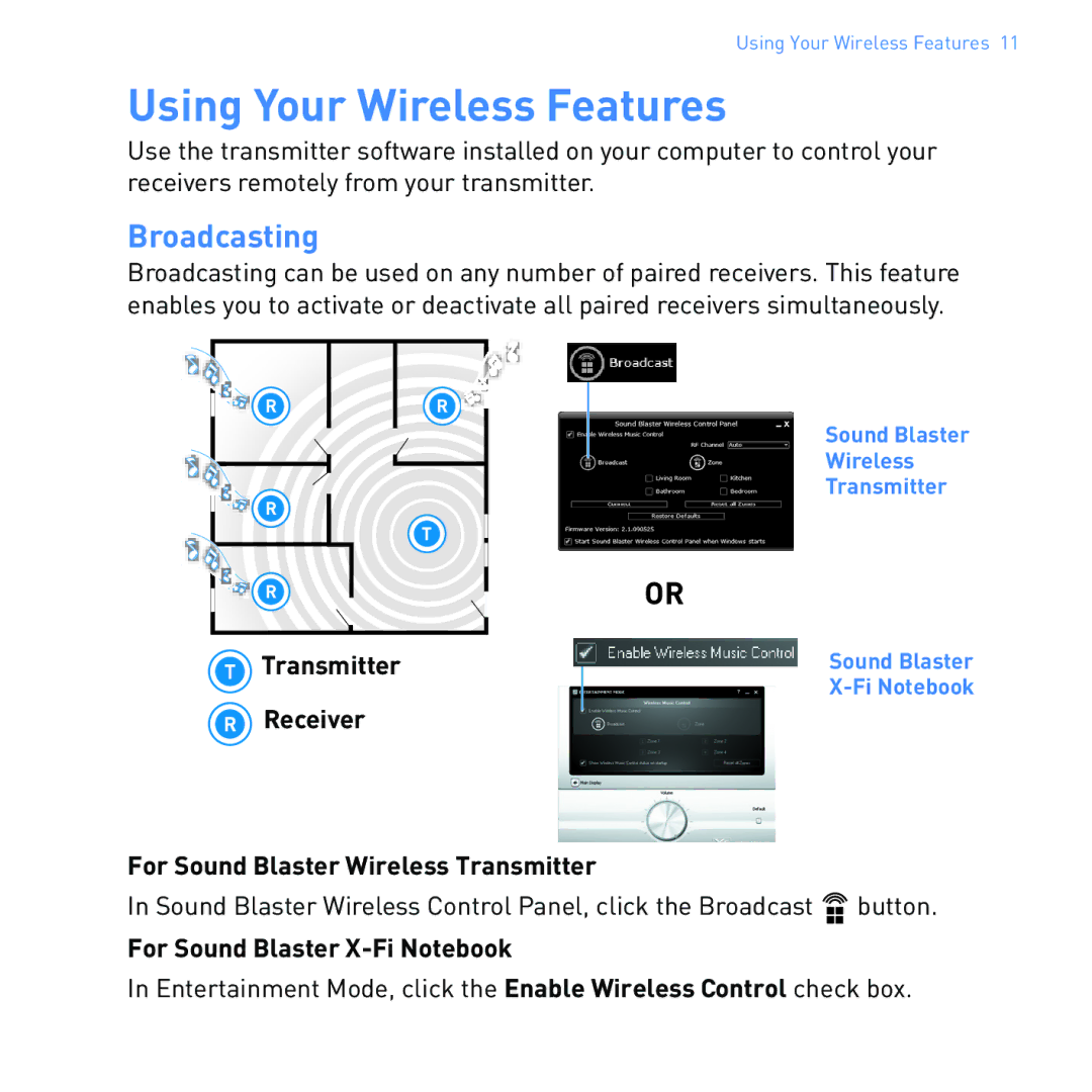 Creative SB1122 manual Using Your Wireless Features, Broadcasting 