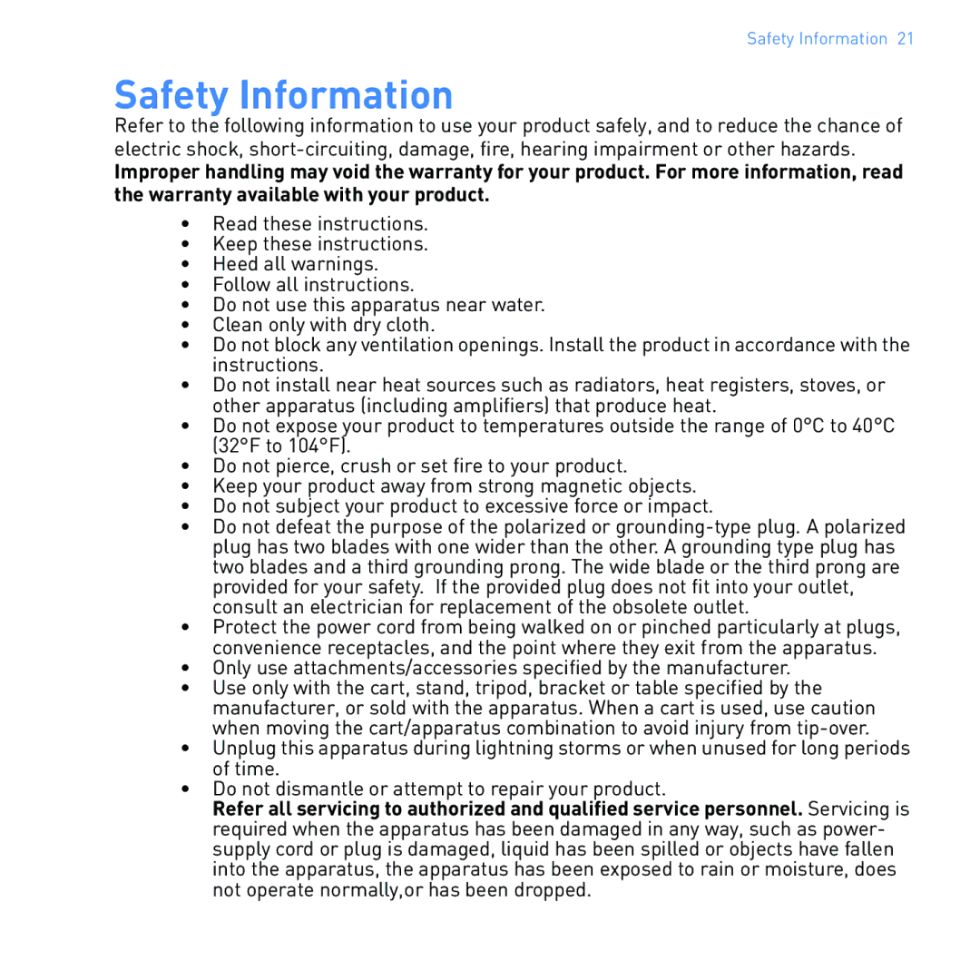 Creative SB1122 manual Safety Information 