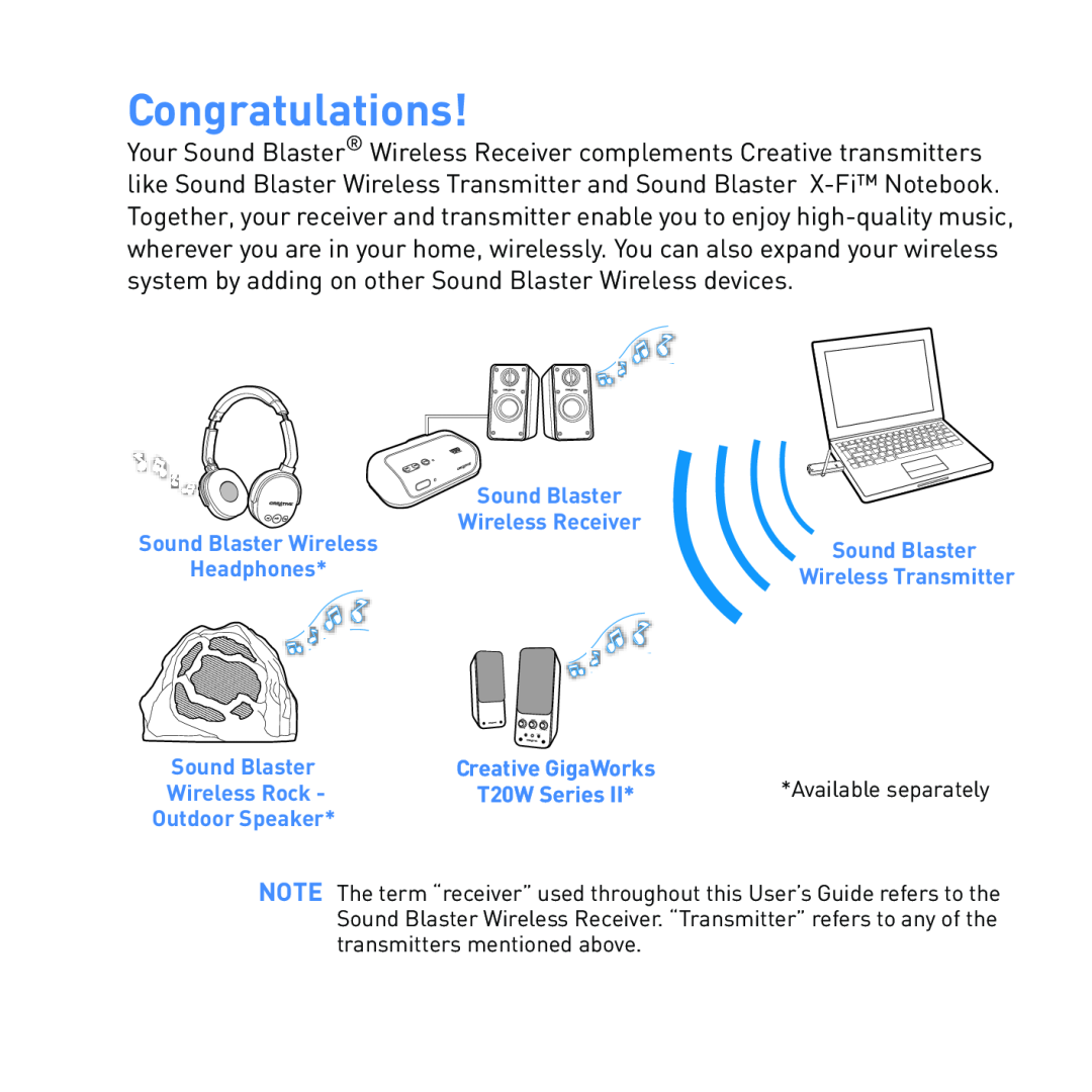 Creative SB1122 manual Congratulations, Sound Blaster Wireless Receiver 