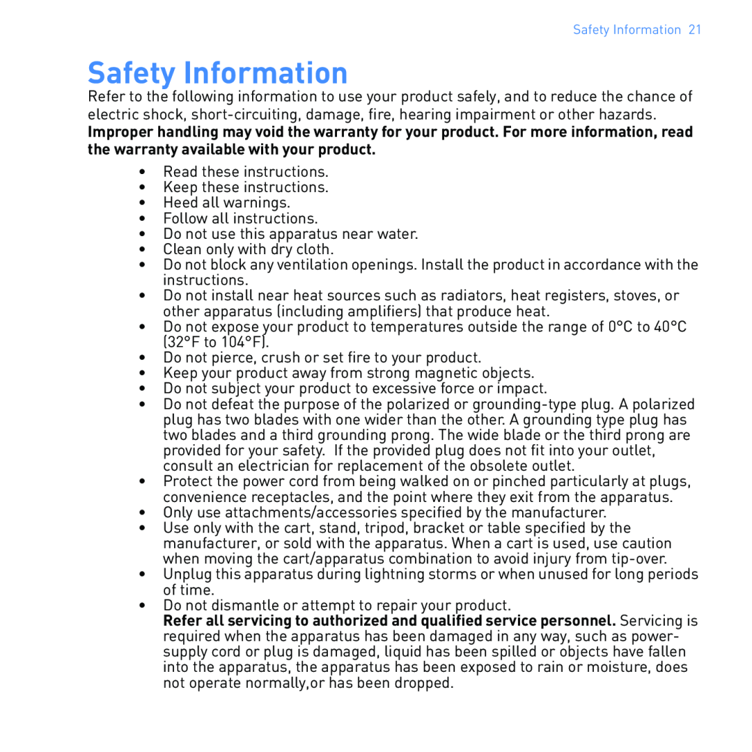 Creative SB1122 manual Safety Information 