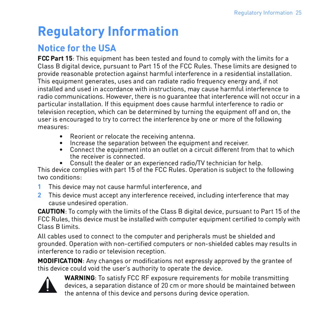 Creative SB1122 manual Regulatory Information, Notice for the USA 
