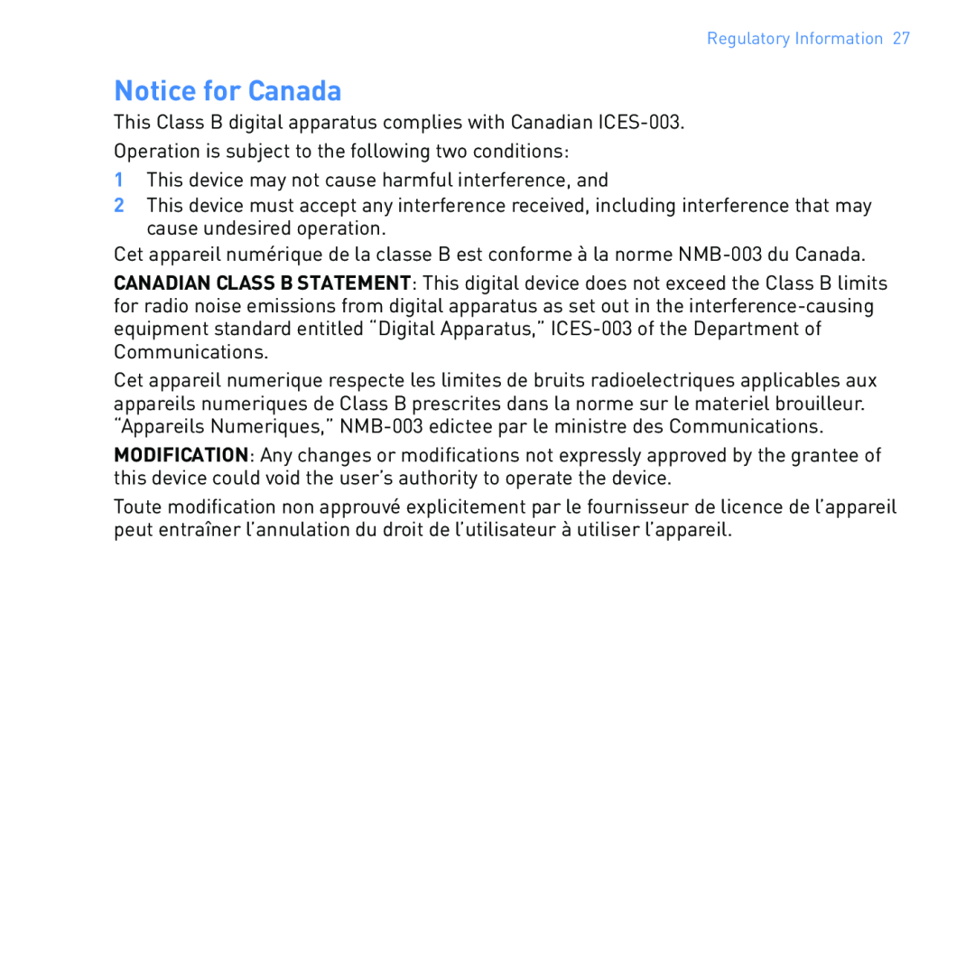 Creative SB1122 manual Notice for Canada 